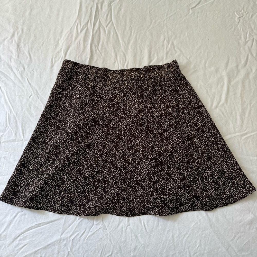 Brown Floral Patterned Mini Skirt